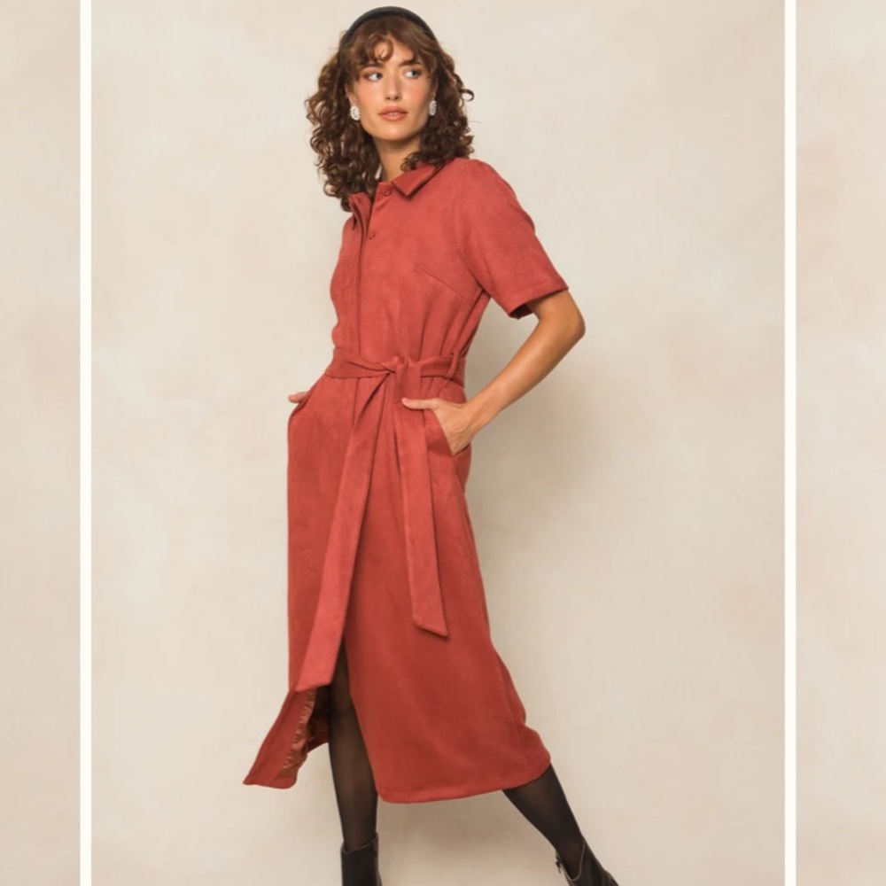 Ivy City Co Rory Suede Dress, Red, Size 2x, NWT